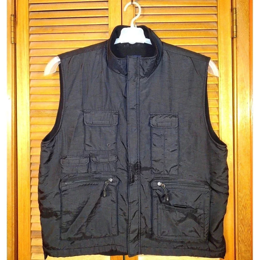 90s‎ Vintage Gap Vest Mens XL Black Utility Multi Pocket Fleece Lined Gorpcore